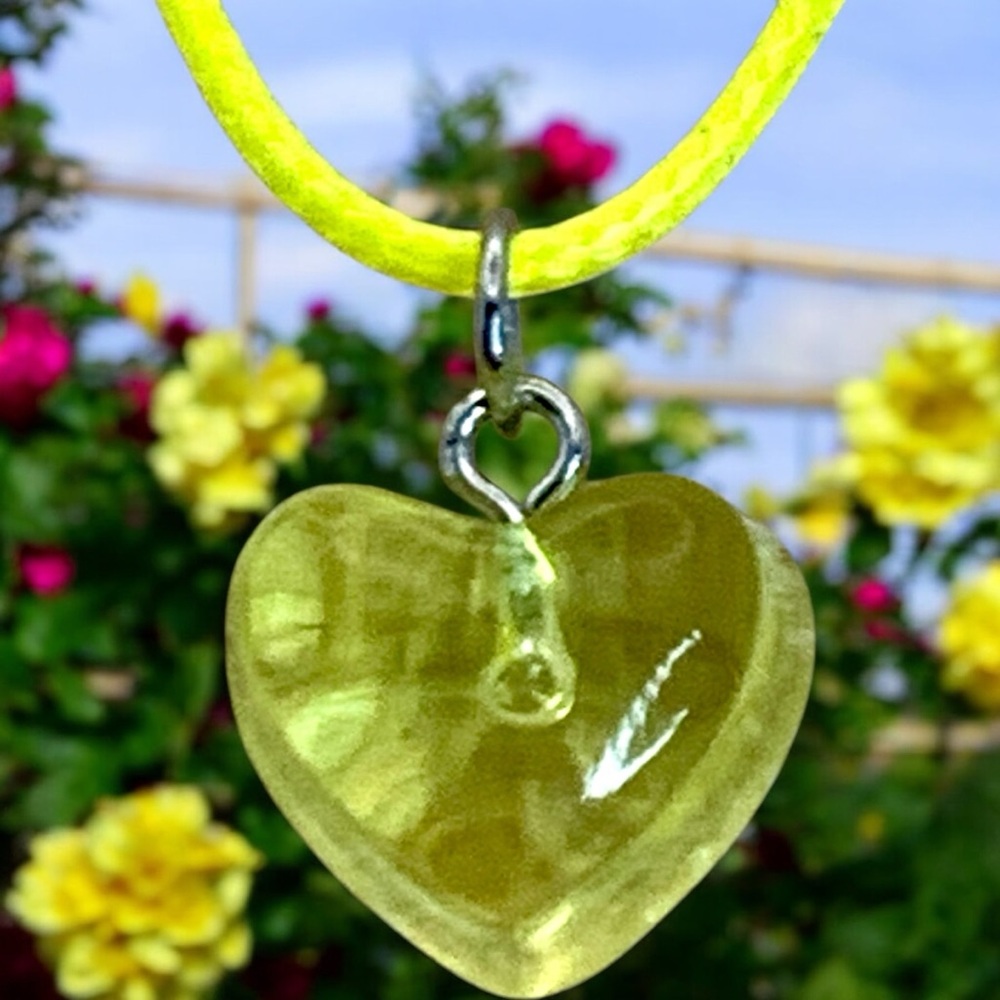 Heart Acrylic Yellow Necklace With Yellow 16” & 2” Ext Heart & Love Valentine - Picture 2 of 3